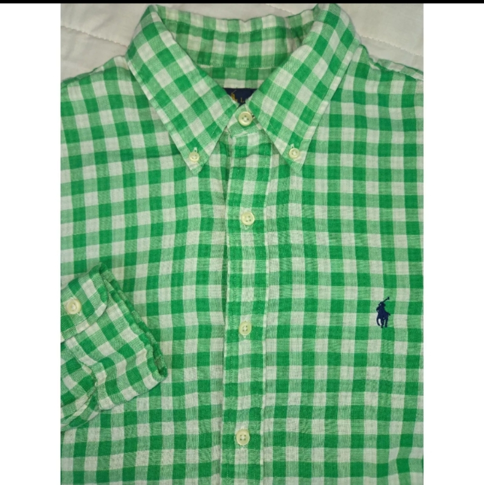 SOLD Ralph Lauren Green&White Check Gingham Long Sleeve Mens Medium Shirt NWOT